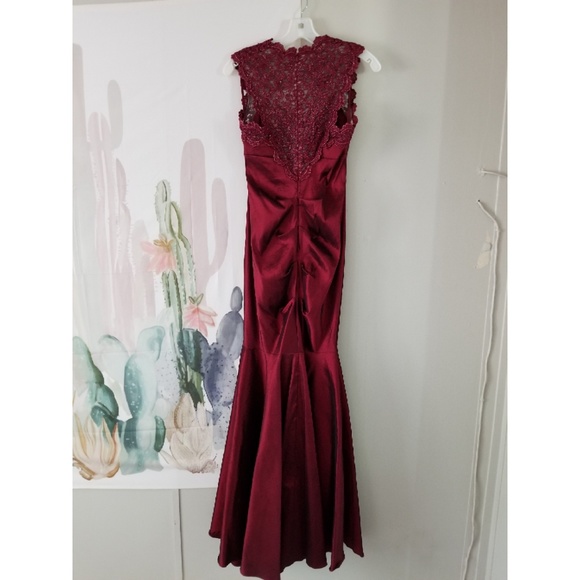 David's Bridal - Red Metallic Mermaid Prom Dress - Picture 3 of 5